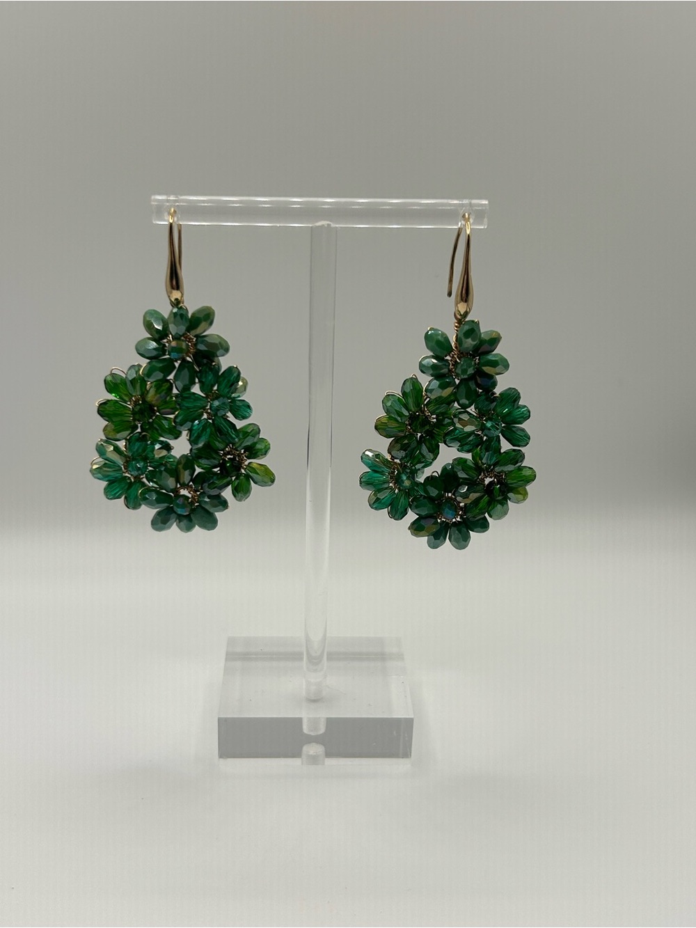 Green Floral Cluster Drop Earrings